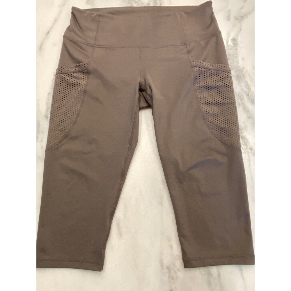 Zella Leggings Grey 3/4 Length Mesh Pockets Size LG Activewear Women’s